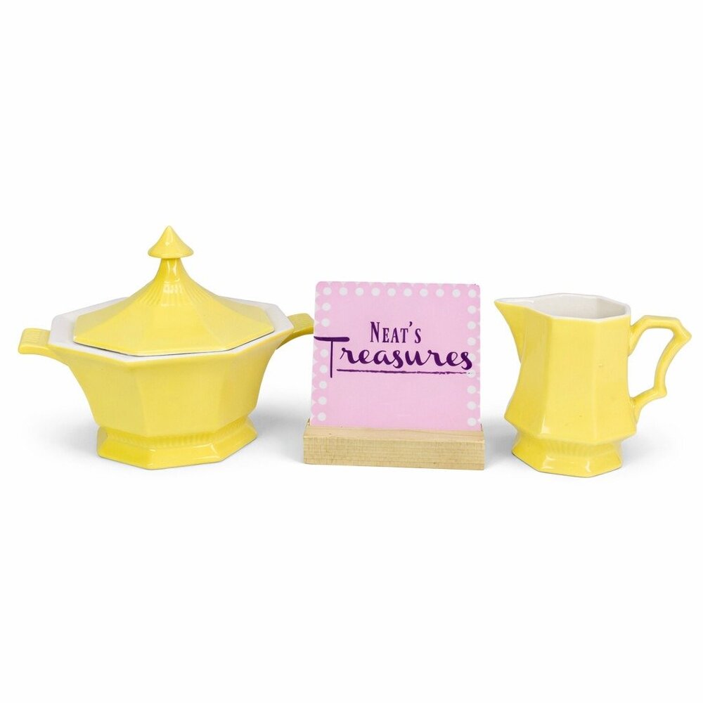 Independence Ironstone DAFFODIL YELLOW Octagonal Lidded Sugar Bowl & Creamer Set